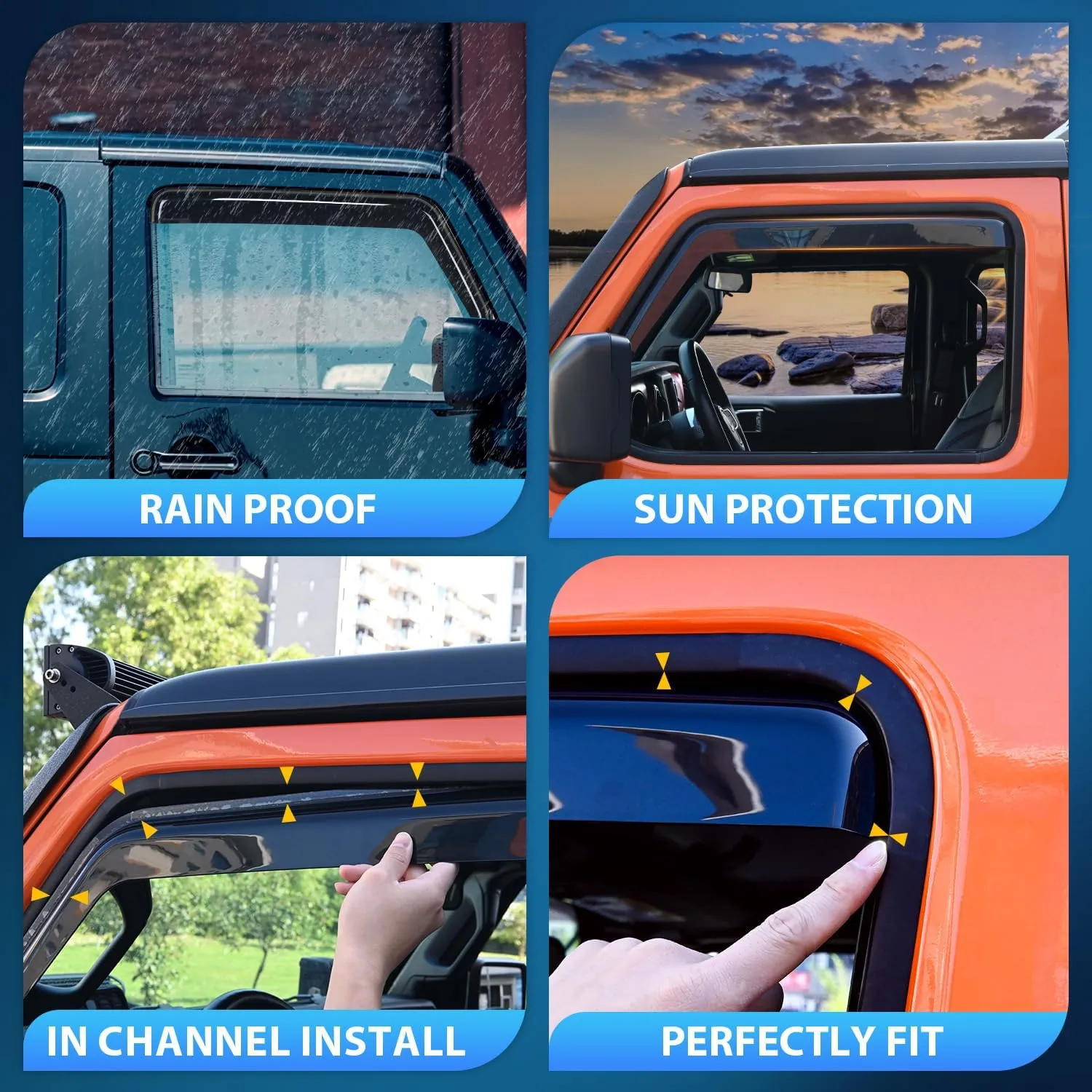 2015-2023 Ford F150 SuperCrew SVT Raptor SuperCrew Rain Guards Acrylic 4Pcs