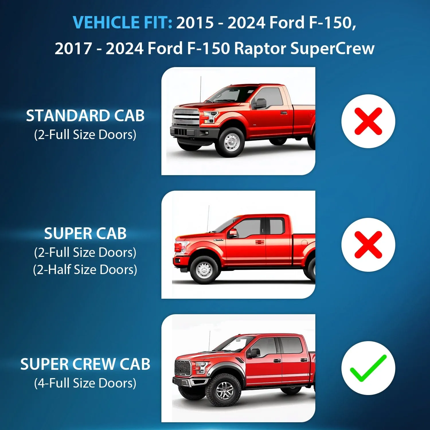 2015-2023 Ford F150 SuperCrew SVT Raptor SuperCrew Rain Guards Acrylic 4Pcs