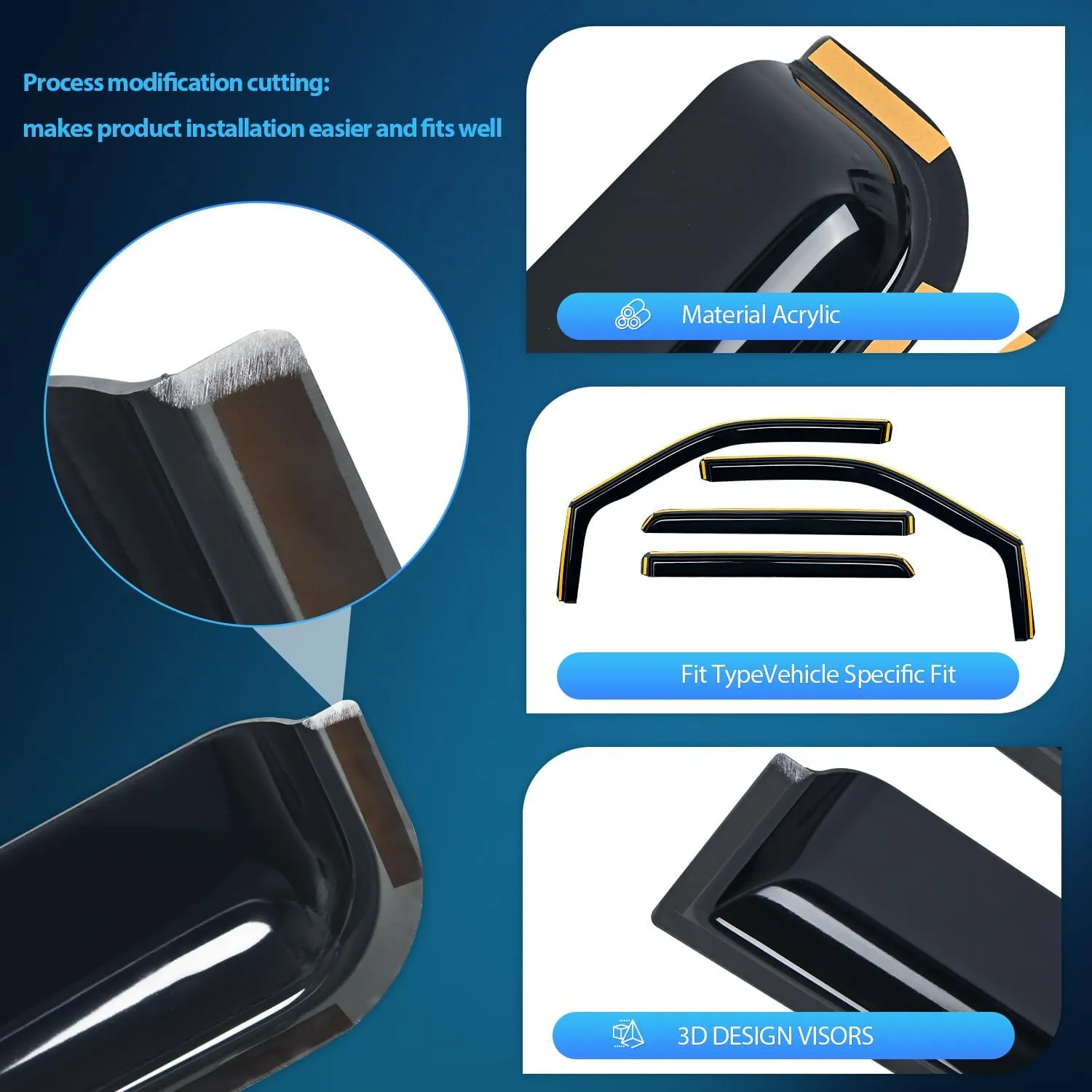 2015-2023 Ford F150 SuperCrew SVT Raptor SuperCrew Rain Guards Acrylic 4Pcs