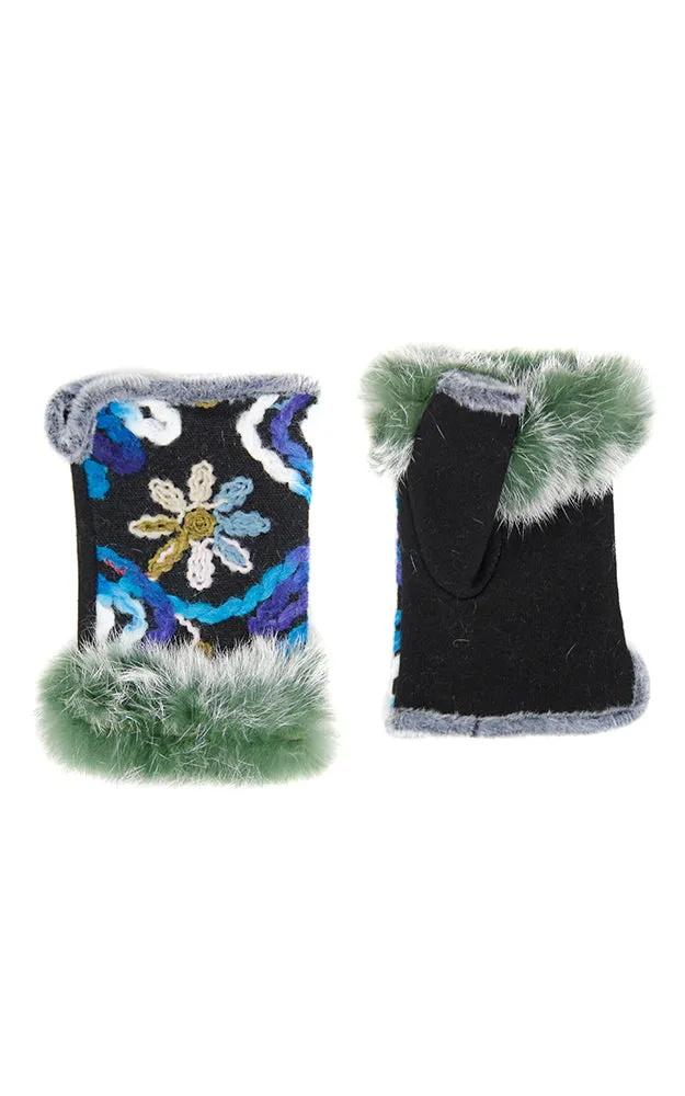 LOG146/GOV0151 Flower Embroidery Colorful Stitching Fingerless Gloves (12prs Pack)