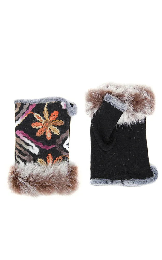 LOG146/GOV0151 Flower Embroidery Colorful Stitching Fingerless Gloves (12prs Pack)