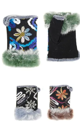 LOG146/GOV0151 Flower Embroidery Colorful Stitching Fingerless Gloves (12prs Pack)