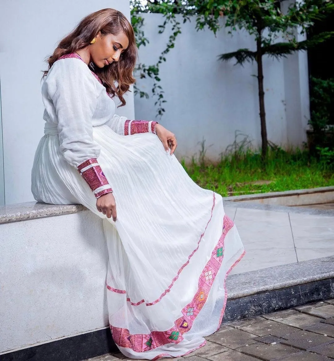Modern Habesha Kemis Exquisite Habesha Dress Simple Ethiopian Dress Women's Dress Eritrean Dress Women's Style ሀበሻ ቀሚስ ሀበሻ ልብስ