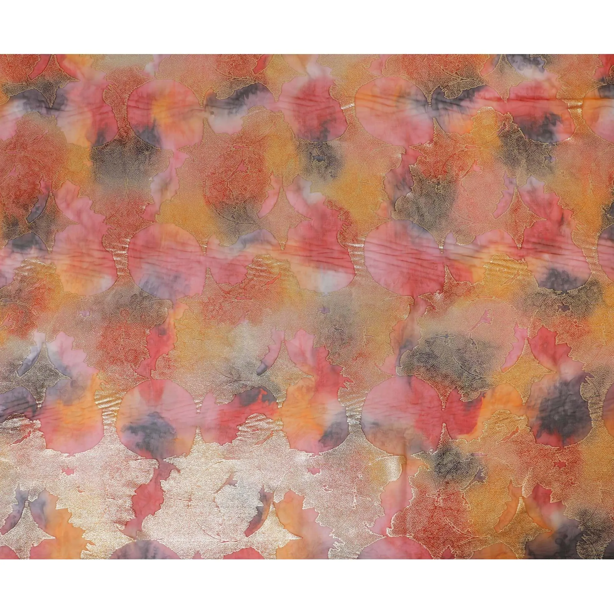 Multicolor Premium pure silk chiffon fabric with gold metallic lurex in floral design-D9276