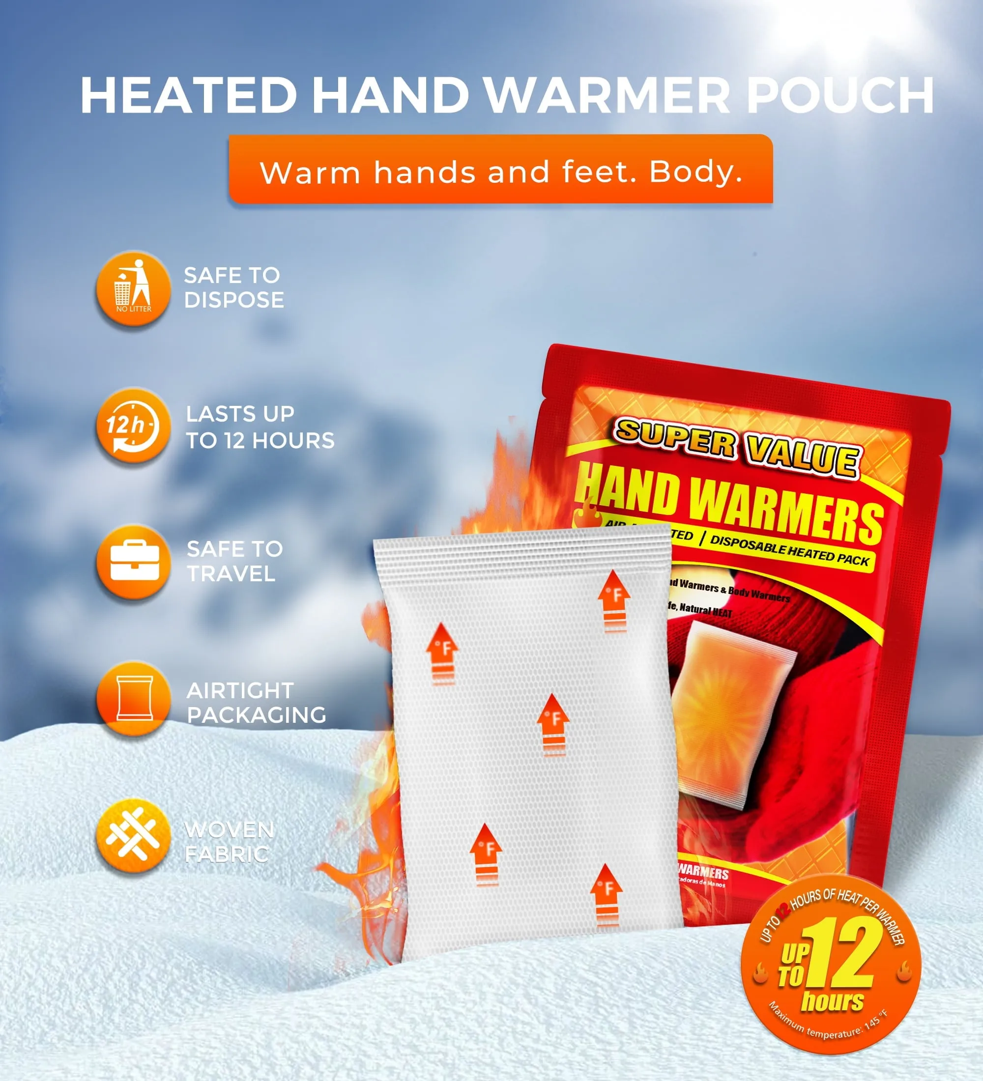 NFTIGB Hand Warmers Disposable 240 Pack, Long Lasting Safe Air Activated, up to 12 Hours of Heating