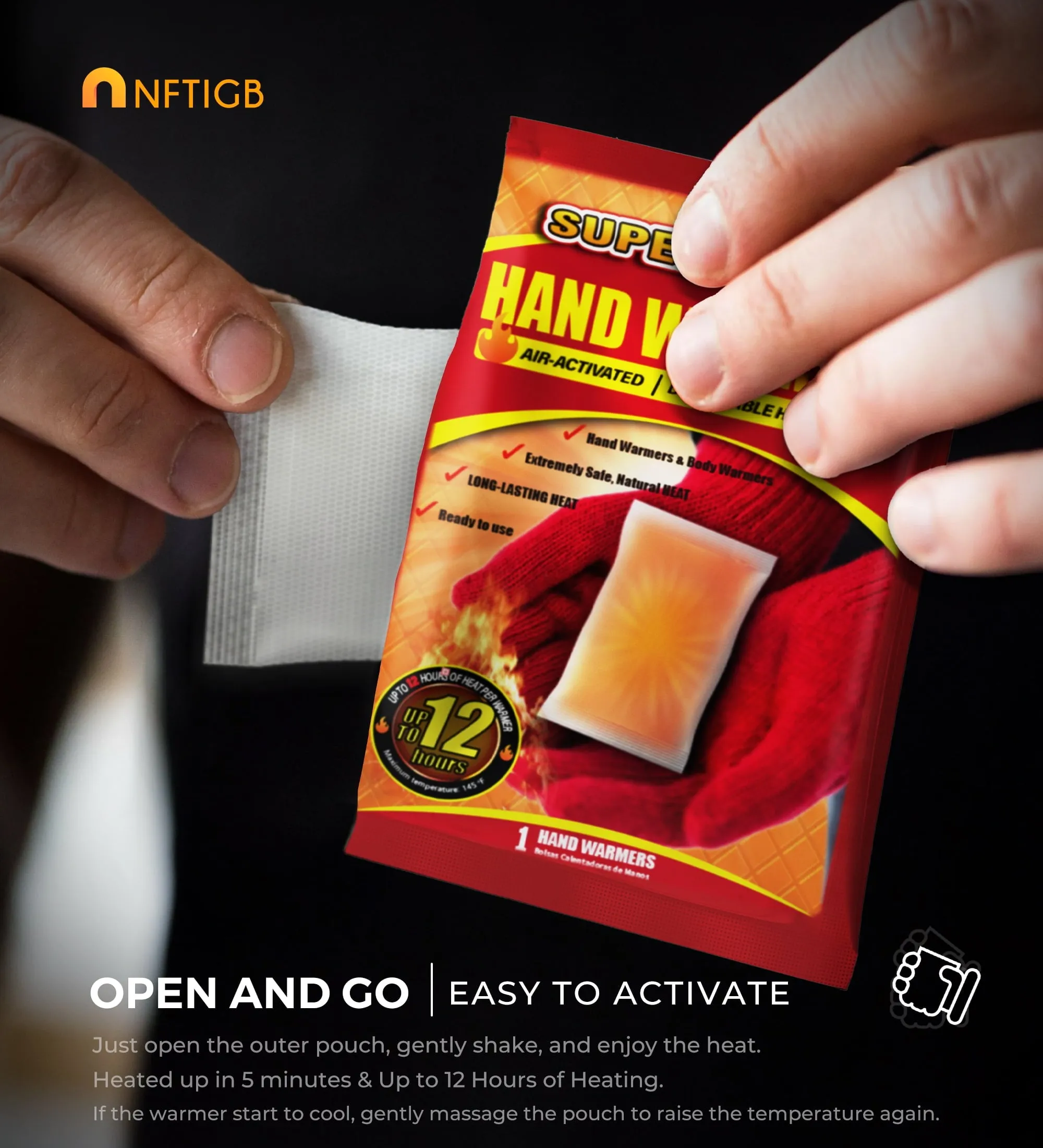 NFTIGB Hand Warmers Disposable 240 Pack, Long Lasting Safe Air Activated, up to 12 Hours of Heating