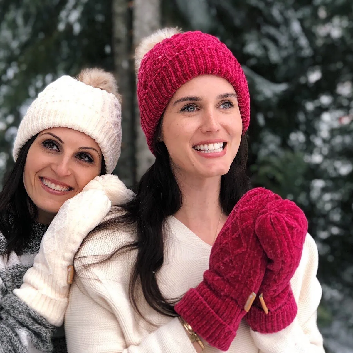 Raspberry Chenille Cable Knit - Beanie Hat Adult