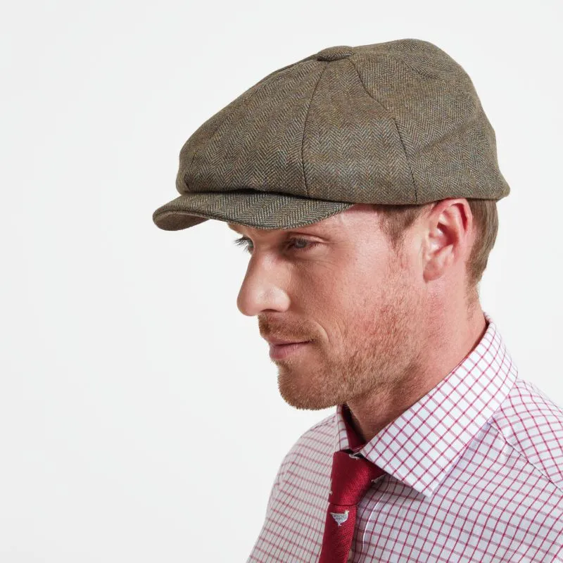 Schoffel Newsboy Mens Cap - Loden Green Herringbone Wide Tweed