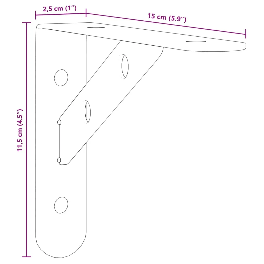 Shelf Brackets 4 pcs 15x2.5x11.5 cm Black Stainless Steel