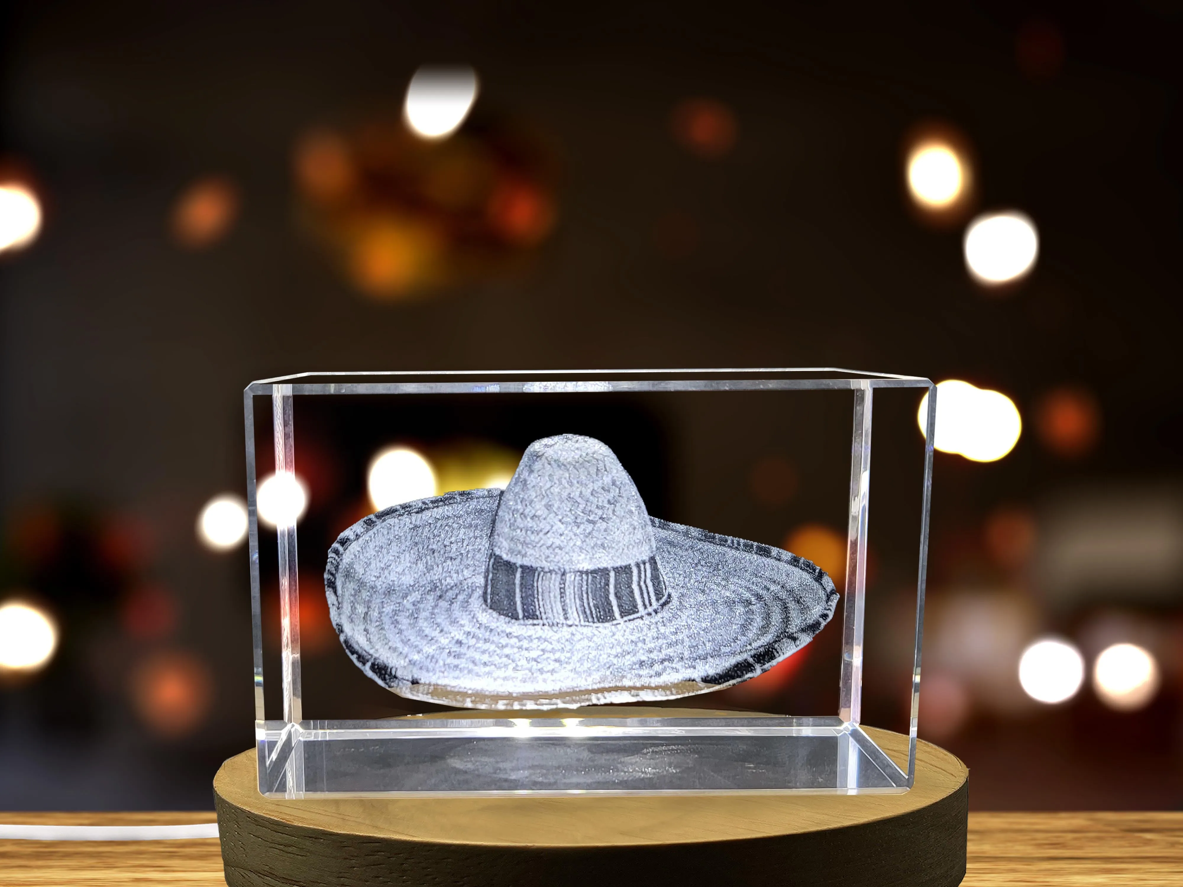 Sombrero Hat 3D Engraved Crystal - Capture the Spirit of the Mexican Fiesta
